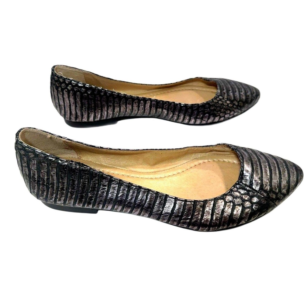 Frye Metallic Embossed Leather Ballet Flats Silver Gray Snake Print 7M